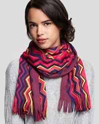 Zig-zag your way to style with Aqua's fringed, knit scarf in neutrals, blues or neons.