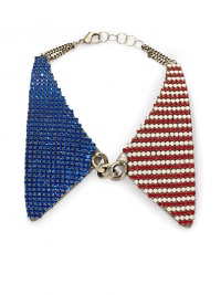 THE LOOKCollar silhouetteAmerican flag designSwarovski crystal accentsOxidized silverplated brass settingLobster claspTHE MEASUREMENTPendant width, about 3.5Pendant length, about 9.5Length, about 15ORIGINMade in USA