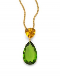 THE LOOKA bold faceted teardrop of tinted green glassHangs from a lemon-colored faceted glass trillionGolden chainLobster claspTHE FITChain length, about 22, plus 2 extenderPendant length, about 2½THE MATERIALGlass18k goldplatingORIGINImported