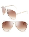 For off-the-chain shade style, rock these glamorous Gucci aviators with chain-link sides and a white top bar.