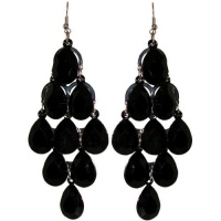 Chandelier Earrings In Black with Silver Finish