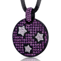 Twinkling Super Star Amethyst and Pink Swarovski Crystal Circle Pendant Necklace