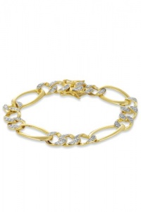 Rachel's Sterling Gold Plated Bracelet Sparkling Round Cubic Zirconia Inlay in Figaro Chain - Incl. ClassicDiamondHouse Free Gift Box & Cleaning Cloth