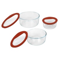 Pyrex No Leak Glass Container Set with Lid, 6-Piece, Round