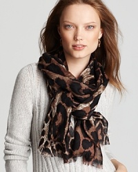 A timeless leopard print makes an appearance in two varied sizes on this woven Aqua scarf.