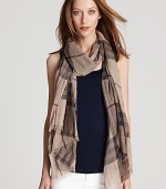 In Burberry's classic check, this oblong scarf offers lightweight luxe in a sheer, gauzy fabrication.