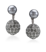 Like glittering disco balls, these stunning studs by Carolee will make you want to get up and dance. Earrings feature charcoal-colored glass pearls with a black crystal coated ball drop (9 mm). Crafted in silvertone mixed metal. Surgical steel posts. Approximate drop: 3/4 inch.