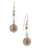 Let your exotic tastes shine. These unique drop earrings by 2028 feature a crystal filigree drops crafted in rose gold tone mixed metal. Approximate drop: 1-1/2 inches.