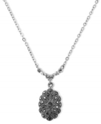 Ageless elegance. This pendant necklace from 2028 sets the mood with faux-marcasite accents on an oval silhouette. Crafted in silver tone and hematite tone mixed metal. Approximate length: 16 inches + 3-inch extender. Approximate pendant drop: 3/4 inch.