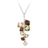 Sterling Silver Multi Earth Tone Swarovski Elements Linear Drop Pendant with Rolo Chain, 18