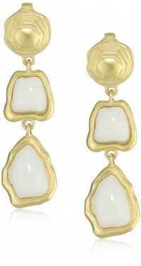 T Tahari Parisian Chic White and Gold Double Drop Clip Earrings