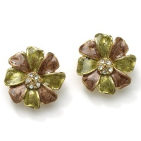 PalmBeach Jewelry Crystal Goldtone Metal Enamel-Finish Flower-Shaped Button Clip-On Earrings