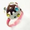 FUN Hot Pink 3-D Cupcake Fashion Ring with Colorful Crystal Accents Silver Tone