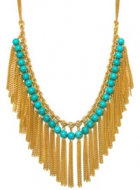 Rachel Reinhardt Caroline 14k Gold Plated Dramatic Collar Necklace with Turquoise Beads and Tassels