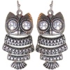 1.75 Articulated Owl Earrings with Big Rhinestone Eyes In Burnished Silver