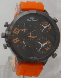 Mark Naimer Quartz Chronograph Multi-Time Zone Look Ceramic-Style Case Orange Rubber Band