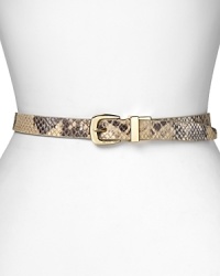 Make last-minute wardrobe changes a cinch with this MICHAEL Michael Kors reversible belt, perfecting double duty from smooth to python-embossed leather.