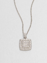 A stunning rounded square pendant, set with dazzling cubic zirconia stones, shimmers as it suspends from a sterling silver chain.Cubic zirconiaSterling silverChain length, about 16 with 2 extenderPendant, about ½ squareLobster claspImported