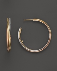 Classic hoop earrings in 18K yellow, white and rose gold. From Roberto Coin.