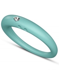 Stackable style with a hint of sparkle! DUEPUNTI's unique ring is crafted from aqua-hued silicone with a round-cut diamond accent. Set in silver. Ring Size Small (4-6), Medium (6-1/2-8) and Large (8-1/2-10)