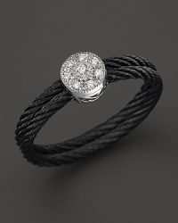 A matte black finish lends a modern look to Charriol's Celtic Noir nautical cable ring, detailed with diamonds and 18K white gold.