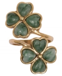 Your new lucky charm. This wrap ring from Lucky Brand is designed with four-leaf clovers with semi-precious reconstituted calcite moss agate. Crafted in gold tone mixed metal. Size 7.