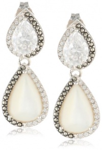 Judith Jack Amor Sterling Silver, Marcasite, Cubic Zirconia and Pearl Drop Earrings