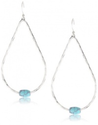 Lucky Brand Campania Ears Silver-Tone Turquoise-Color Hammered Hoop Earrings