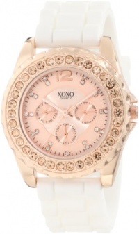 XOXO Women's XO8044 Rhinestone Accent White Silicone Strap Watch