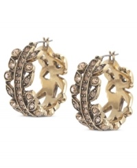 Turn onto a new leaf. This pair of hoop earrings from Carolee is crafted from gold-tone mixed metal with stones set into the intricate design for a whimsical touch. Approximate diameter: 3/4 inch.