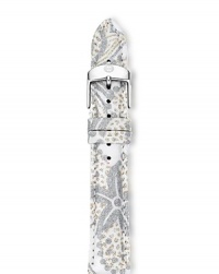 Michele's interchangeable printed leather watch straps are an easy way to keep your chronograph current.