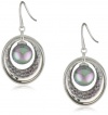 Majorica 10mm Grey Round Pearl with Hammered Circle Drop Earrings