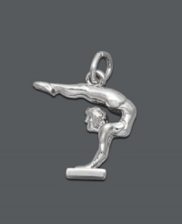 This sweet charm will have you doing flips. Rembrandt design features a gymnast doing a handstand. Crafted in sterling silver. Approximate drop: 3/4 inch.