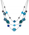 Hypnotic fashion, by Style&co. This alluring illusion necklace incorporates glass beads in teal shades on a three-row design. Crafted in hematite tone mixed metal. Approximate length: 18 inches.