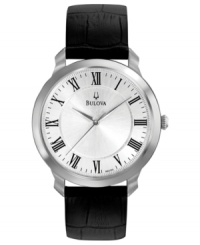 Some styles will always be in fashion: this elegant leather timepiece from Bulova is no exception.