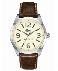 A sophisticated casual watch from Lacoste's Montreal collection crafted with rich leather and subtle green accents.