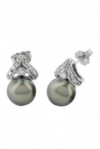 Effy Jewlery 14K Gold Diamond and Tahitian Pearl Earrings, .13 TCW