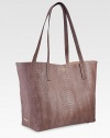 The popular, python-embossed leather tote features full interior pocket and a magnetic closure. Its lightweight feel, generous interior, and luxuriously soft handle make it equally chic and practical.17W X 11H X 6DPython-embossed leatherMade in USAFOR PERSONALIZATIONSelect a color and quantity, then scroll down and click on PERSONALIZE & ADD TO BAG to choose and preview your monogramming options. Please allow 1 week for delivery.