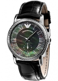 Emporio Armani Women's AR0468 Classic Black Leather Black Mother-Of-Pearl Dial Watch