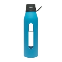 Takeya Classic Glass Water Bottle with Silicone Sleeve, Black/Cobalt, 22-1/2-Ounce