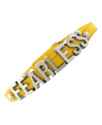 Go for the bold. This mini affirmation from bracelet from BCBGeneration is crafted from silver-tone mixed metal and yellow PVC for a daring look. Approximate length: 8 inches.