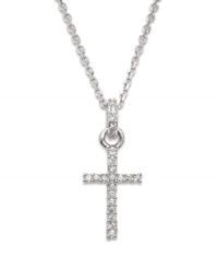 Give the gift of faith dusted with sparkling Swarovski crystal. This traditional cross pendant features round-cut crystal accents on the cross and bail. Crafted in silver tone mixed metal. Approximate length: 15-1/2 inches. Approximate drop: 1-1/2 inches.