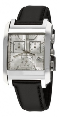 Burberry Men's BU1564 Square Silver Chronograph Dial Leather Strap Watch