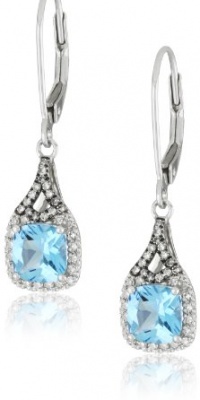 Badgley Mischka Fine Jewelry White and Champagne Diamonds Cushion Cut Blue Topaz Earrings