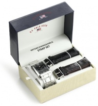 U.S. Polo Assn. Men's US2039  Silver-Tone Bracelet with Two Interchangeable Strap Bands Watch Set