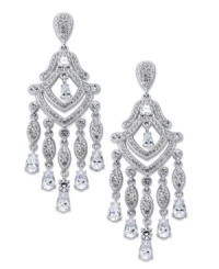 Grand sophistication, by Eliot Danori. A timeless chandelier earring silhouette is adorned with crystal and cubic zirconia sparkle (12 ct. t.w.). Crafted in rhodium-plated mixed metal. Approximate drop: 2 inches.