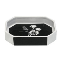 Exposed Floral Ceramic Soap Dish, Black/White