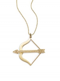 THE LOOKBow & arrow pendant.01 tcw diamond accents14k yellow gold settingSpring ring closureTHE MEASUREMENTPendant width, about 1.25Pendant length, about 1.25Length, about 15.5ORIGINImported