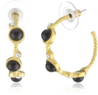 T Tahari Gold Jet and Crystal Hoop Earrings