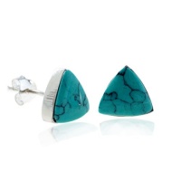 925 Sterling Silver Small Blue Turquoise Stone Triangle Post Stud Earrings 9 mm Fashion Jewelry for Women, Teens, Girls - Nickel Free